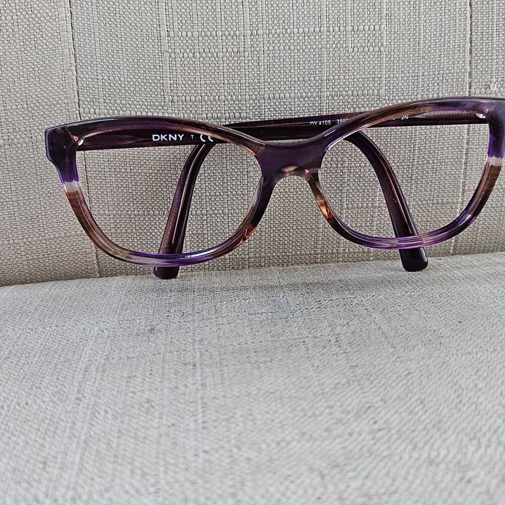 DKNY Women Eyeglass Brown Purple Clear Marble Swirl Wayfarer Glasses 57[]16 140 - Picture 5 of 16
